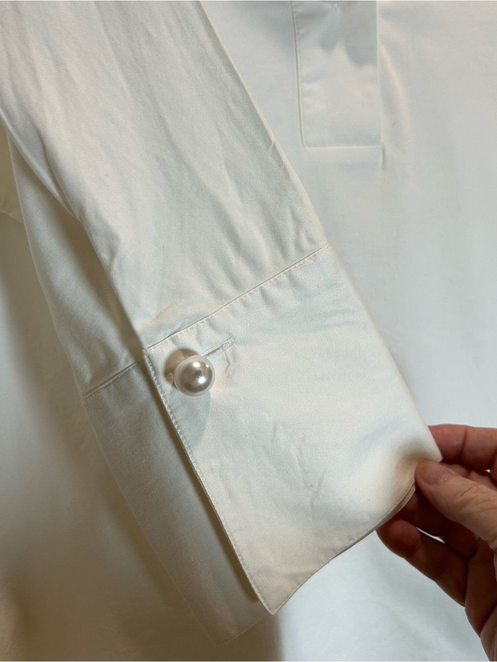 Tuckernuck Blanc Willow White Blouse of Cotton Poplin with 3/4 Sleeves - Medium - Picture 7 of 9